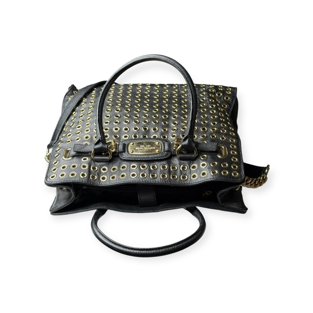 Michael KORS 𖦹 Limited Edition Grommet Large NS Satchel Handbag 𖦹 Black Leather - Picture 8 of 16